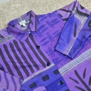 Vintage Kay Chapman Womens 2 Silk Blouse Abstract Hand Dyed Art Boho Purple